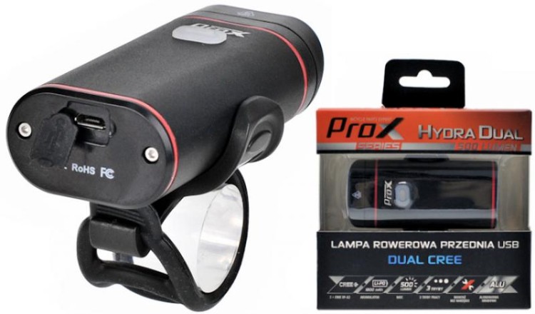 Lampka przód ProX Hydra dual 500Lm USB-17608