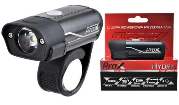 Lampka przód ProX Hydra czarna 400lm USB-12650